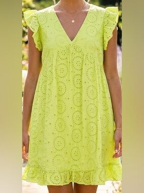 NWOT  HYFVE Vibrant Green Eyelet Mini Dress